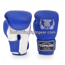 Guantes de boxeo Thai TOP KING SUPER DOUBLE TONE-TKBGSV Azul Blanco